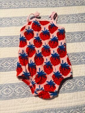 Hanna Andersson Pink One-Piece with Red & Blue Strawberry Print 12-18mos